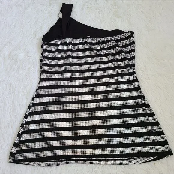 Egen Y2K Black And Silver One Shoulder Blouse SZ M - Picture 2 of 8